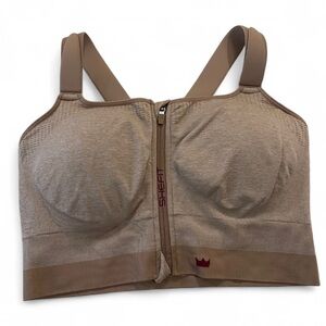 SHEFIT Low Impact Sports Bra size 4LUXE Heathered Tan Zip Front Wireless Sporty